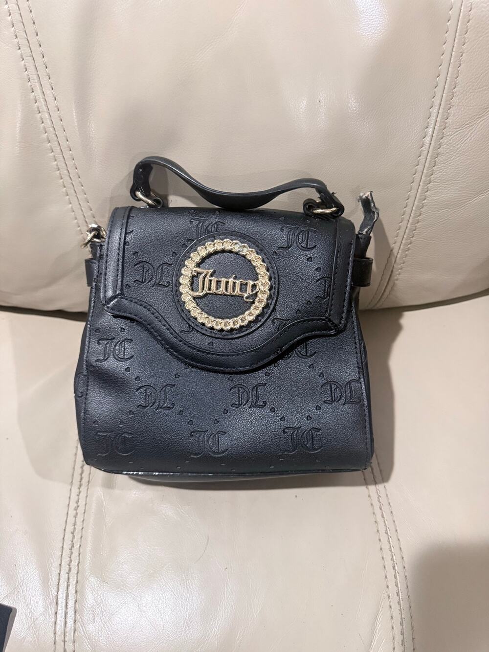 Juicy Couture Black Mini Backpack Embossed JC Monogram Gold Logo Y2K